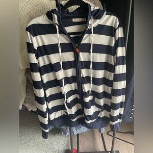 Navy and White Striped Women's Hoodie